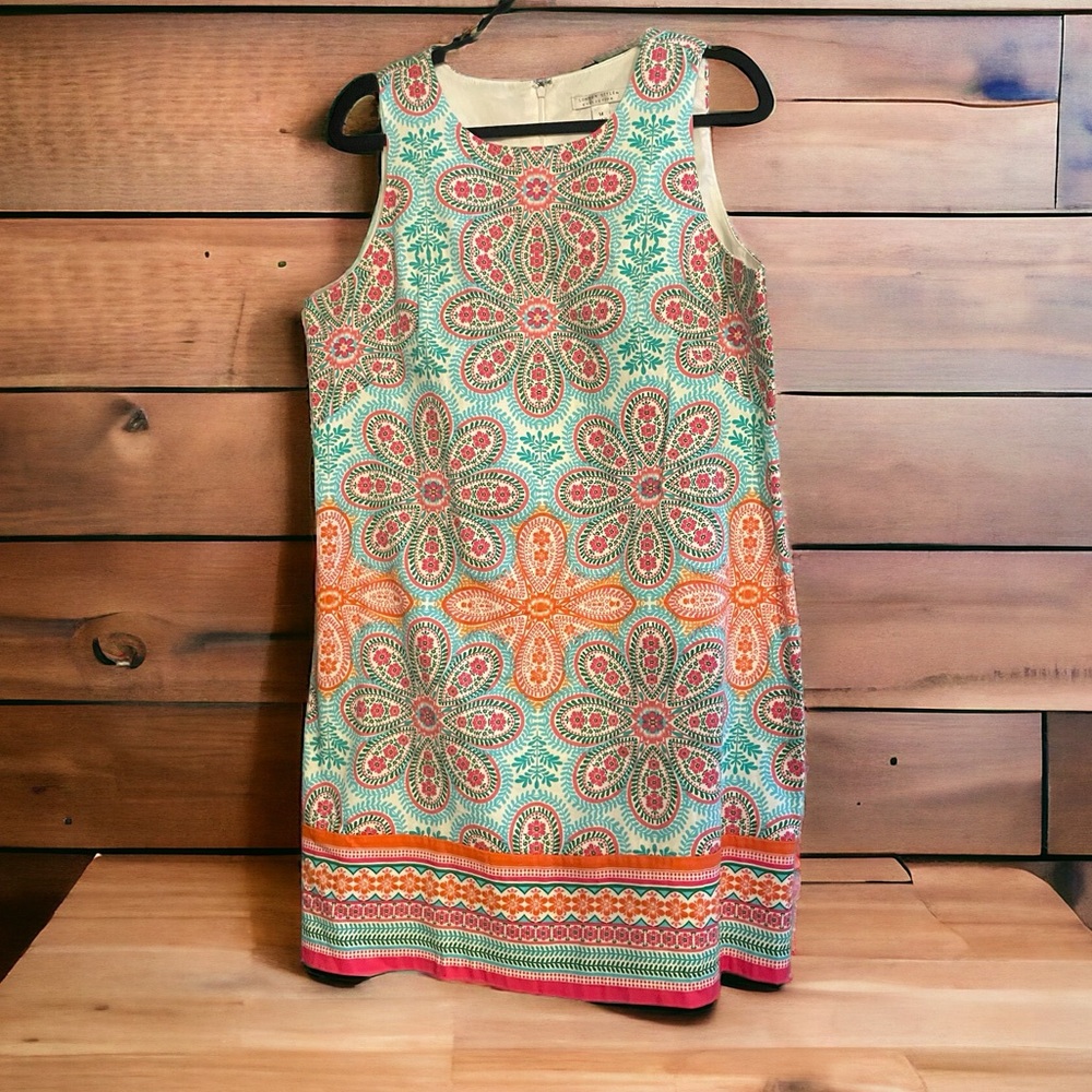 London Times sz 14 spring Easter retro style bright boho print shift dress.